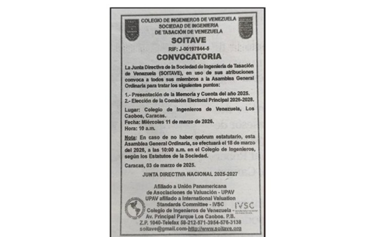 CONVOCATORIA ASAMBLEA GENERAL ORDINARIA MIÉRCOLES 11 DE MARZO DE 2026
