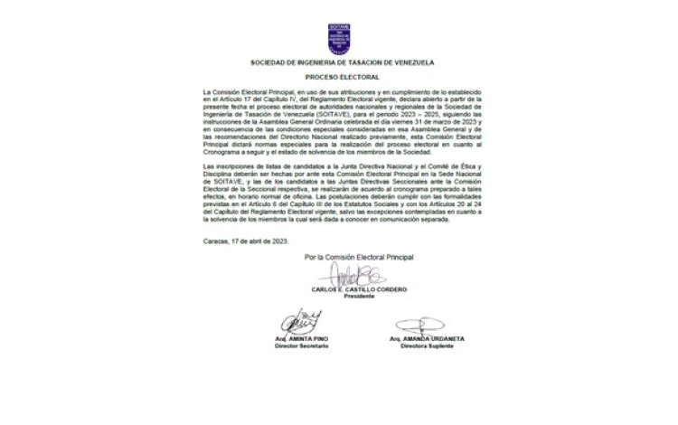 SOCIEDAD DE INGENIERIA DE TASACION DE VENEZUELA  -  PROCESO ELECTORAL