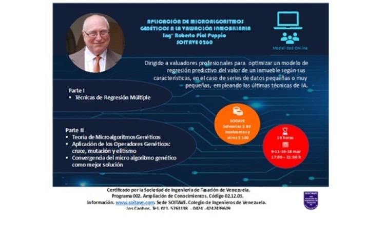 CURSO 2: APLICACIÓN DE MICROALGORITMOS GENÉTICOS A LA VALUACIÓN INMOBILIARIA - Prof.: Roberto Piol – Maestro Panamericano UPAV
