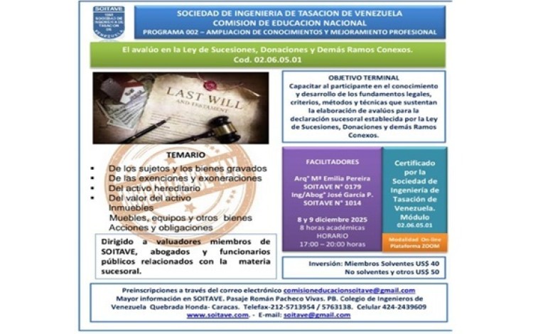 CURSO: EL AVALÚO EN LA LEY DE SUCESIONES, DONACIONES Y DEMÁS RAMOS CONEXOS
