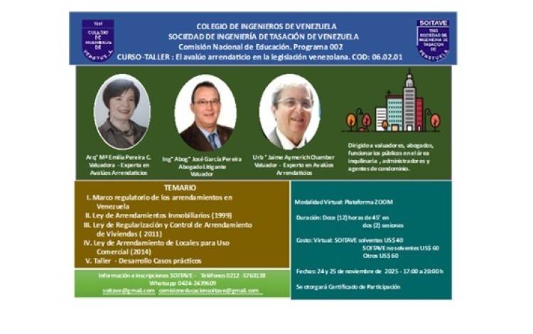 REPROGRAMADO: CURSO AVALÚO ARRENDATICIO - FECHA: 24 y 25 DE NOVIEMBRE DE DE 2025